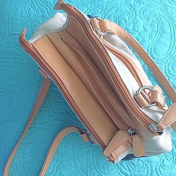 Stone Mountain Navy Beige Canvas Faux Leather Bag - Picture 4 of 8